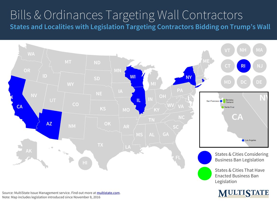 Map Displaying States & Localities Targetting Wall Contractors