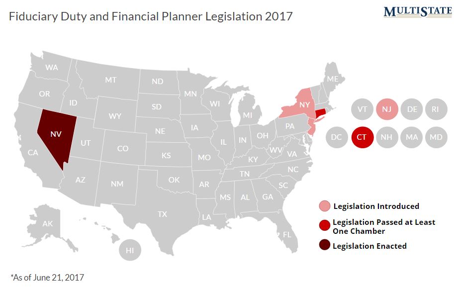 State Map of Fiduciary Duty and Financial Planner Legislation in 2017