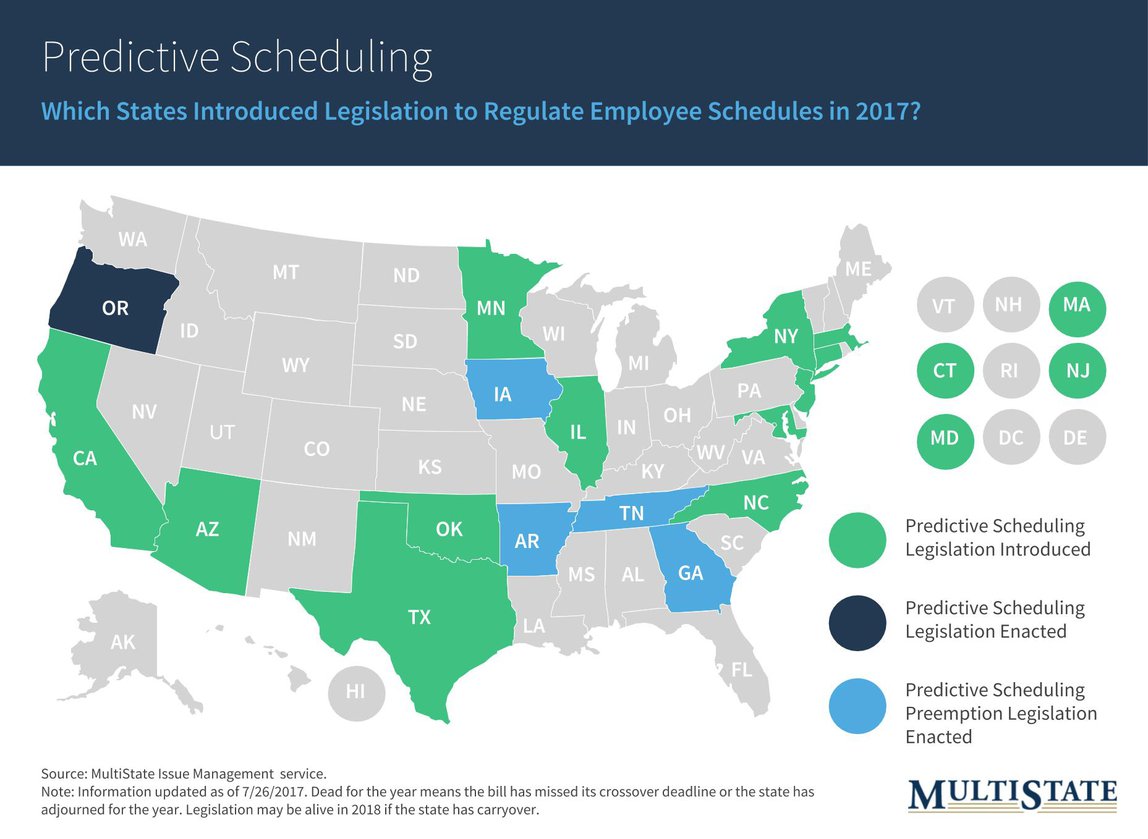 State Map of Predictive Scheduling Legislation