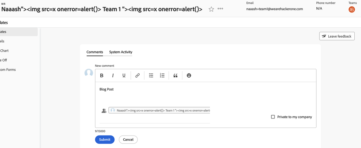 XSS via first name