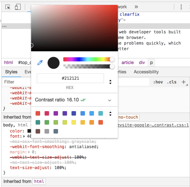 Color ratio info in Chrome DevTool